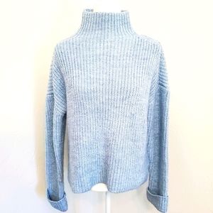 Marled Blue Mockneck Chunky Sweater